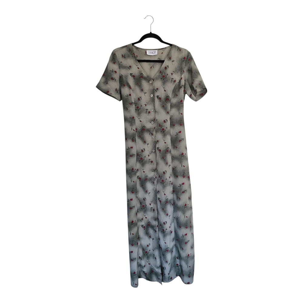 Vintage Jessica Green and Red Floral Dress